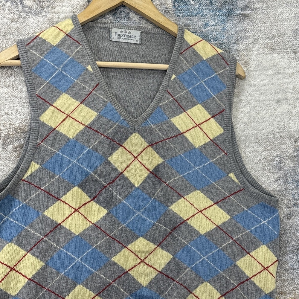 Vintage Forstmann 100% Cashmere Argyle Sweater Vest Men's Small Preppy Golf